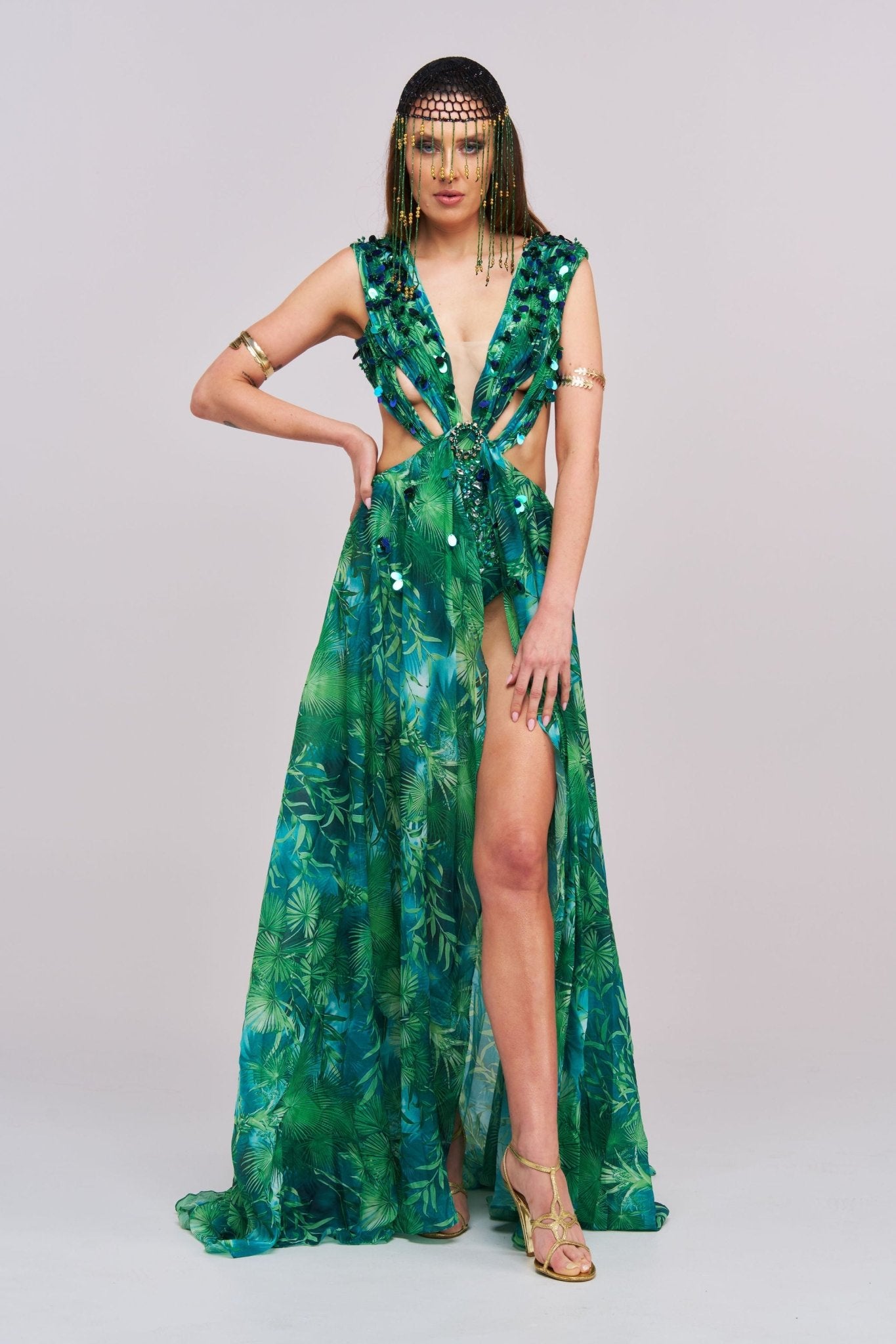 Yolanda Printed Embellished Maxi Dress (J - Lo dupe dress) - Styled Collective