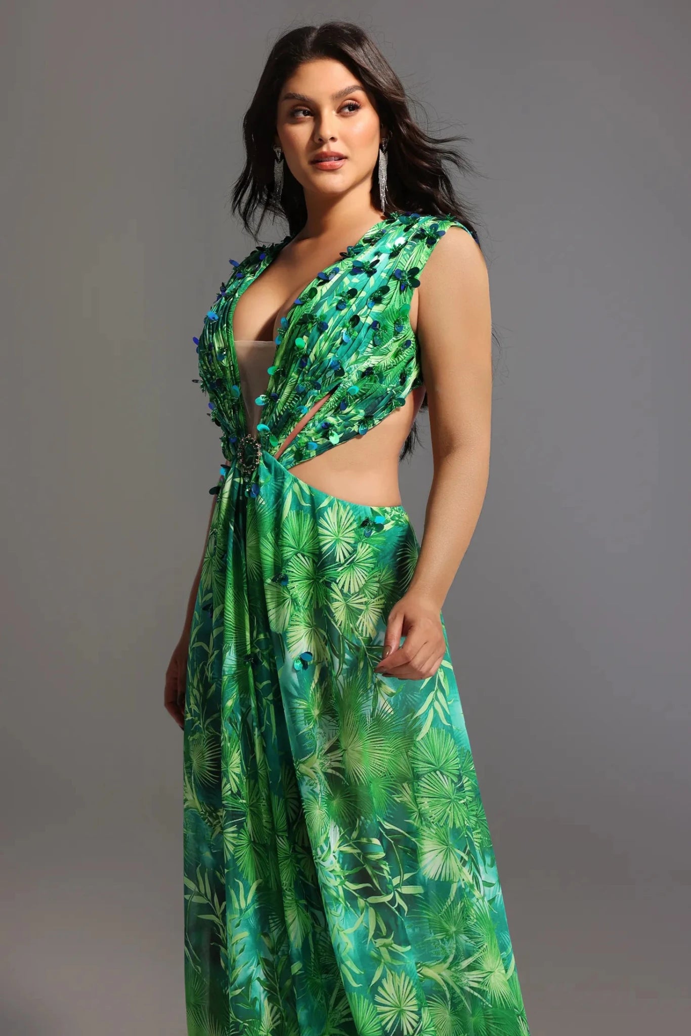 Yolanda Printed Embellished Maxi Dress (J - Lo dupe dress) - Styled Collective