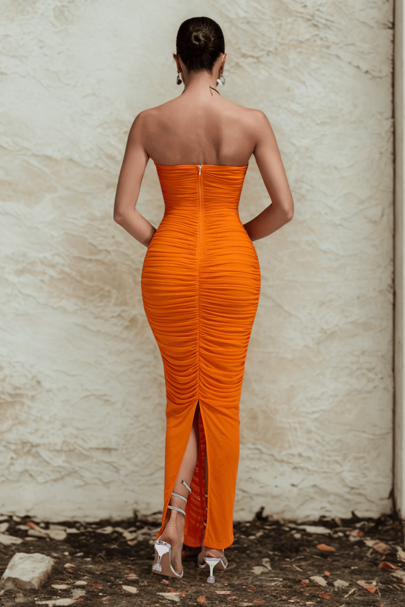 Zendra – Strapless Ruched Maxi Dress with 3D Floral Detail - Styled Collective