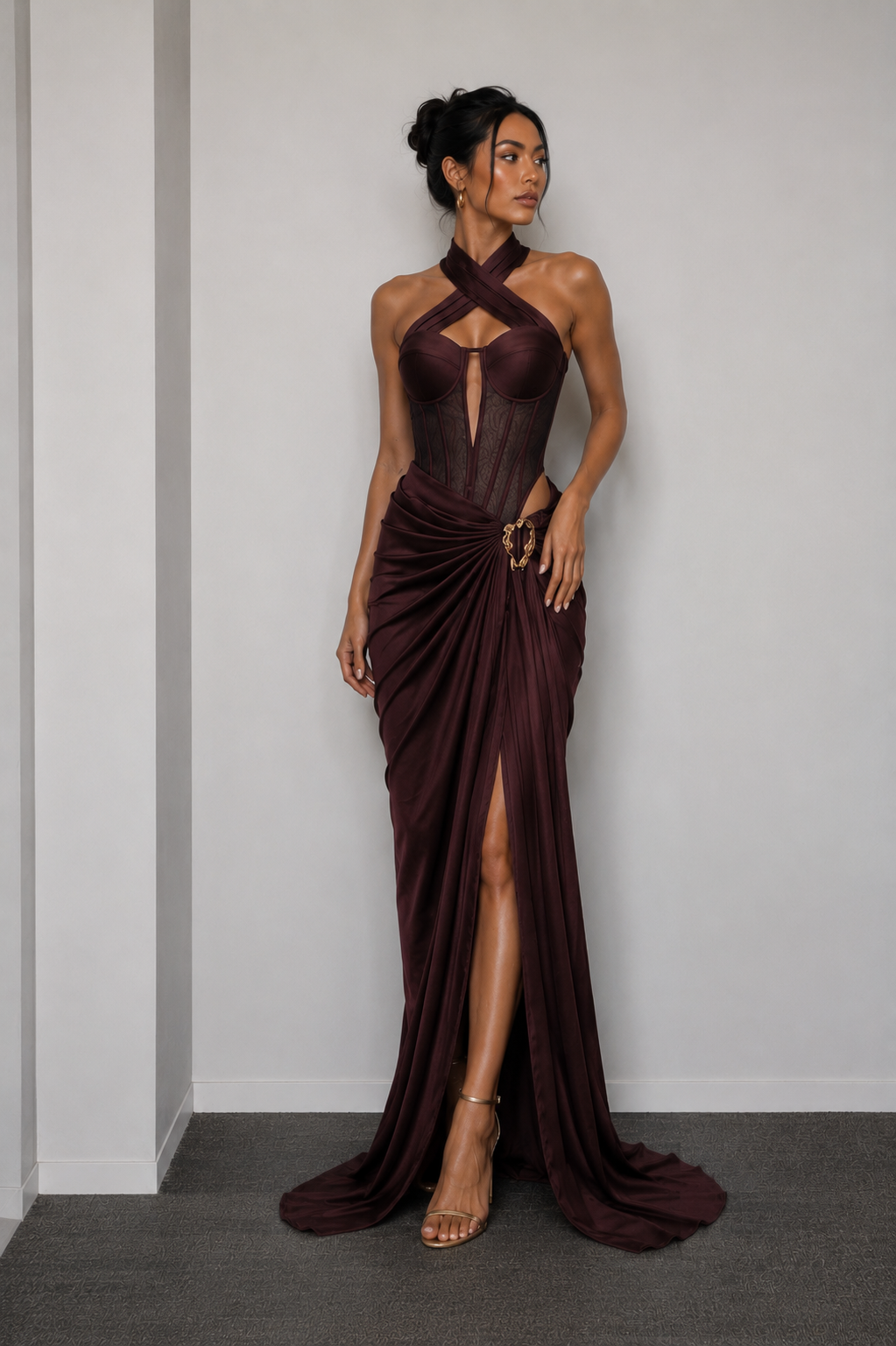 Jana Chocolate Brown Corset Maxi Dress - pre order