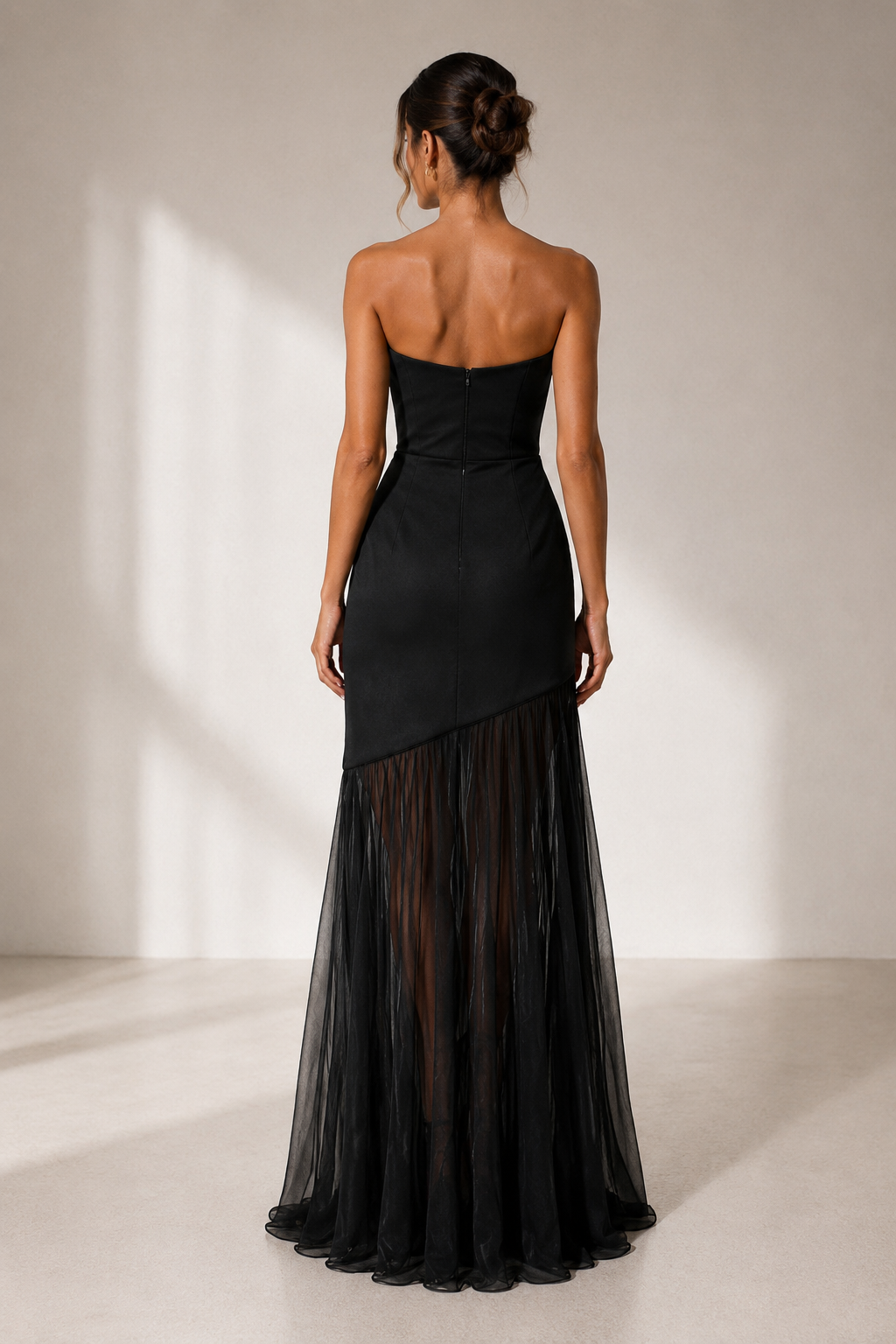 Lavanya Structured Sheer Maxi Dress Black - pre order