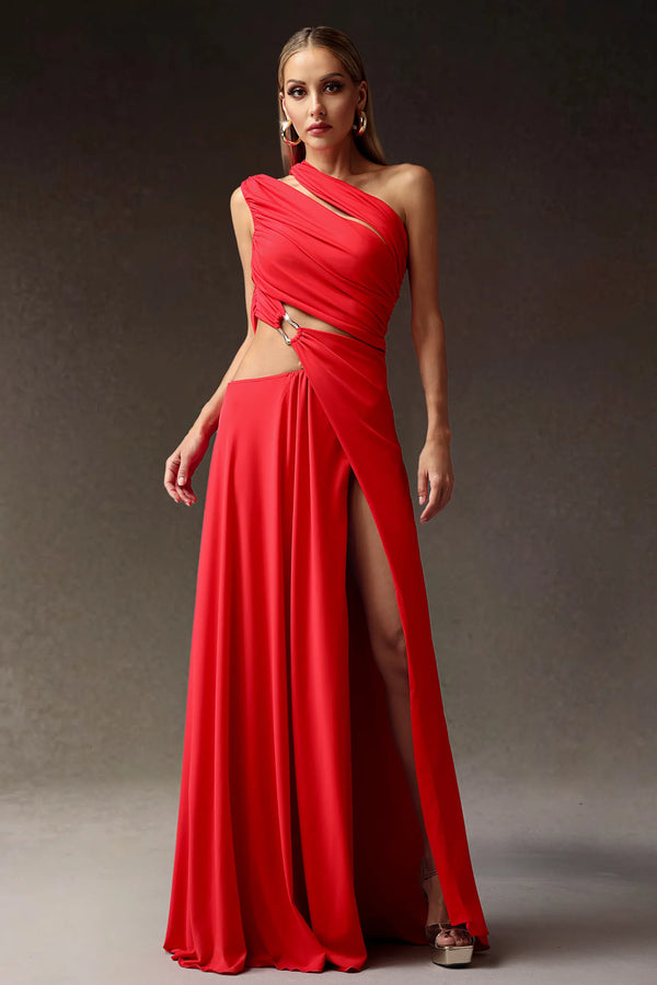 Gigi Red One Shoulder Cut Out Maxi Dress - PRE ORDER