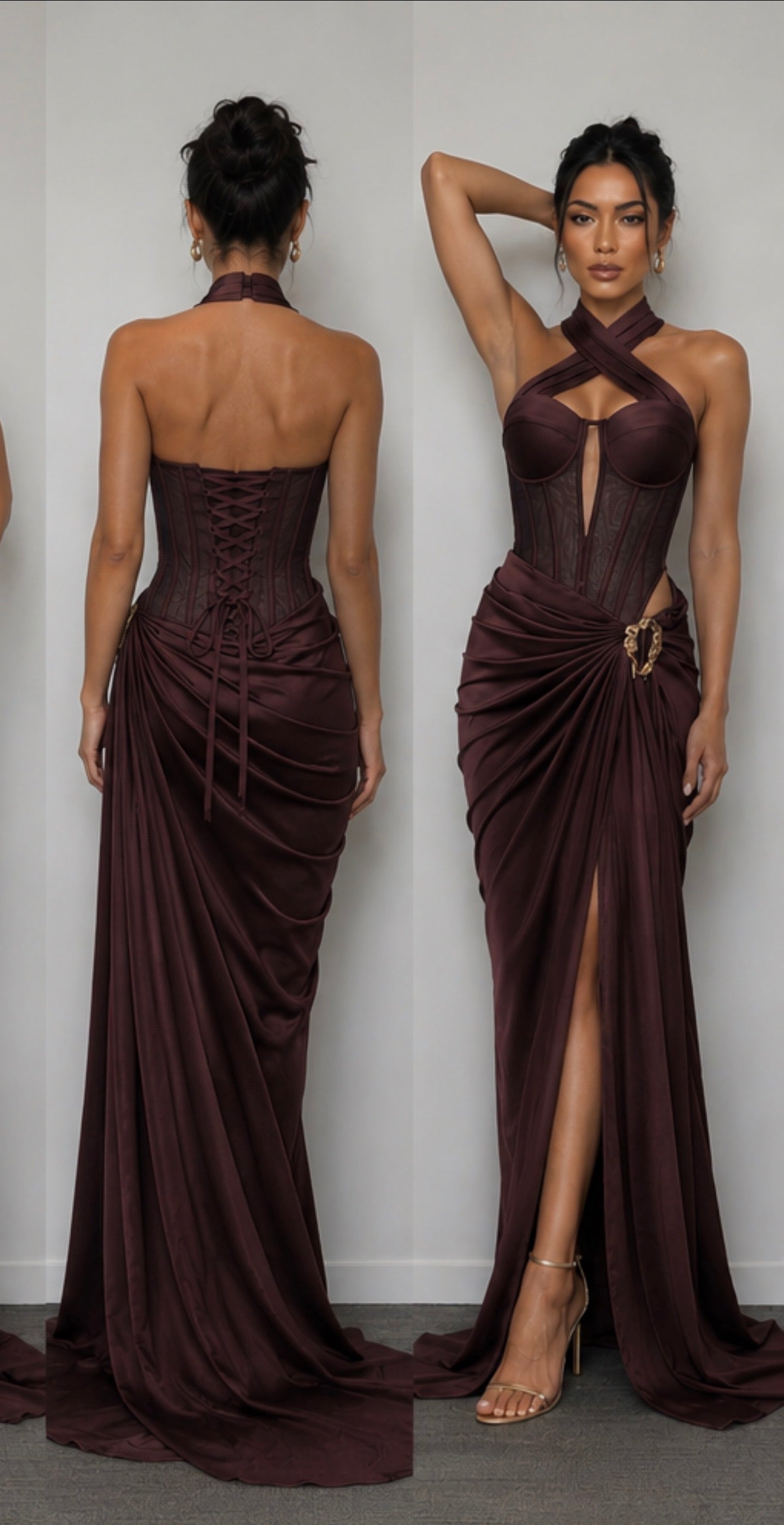 Jana Chocolate Brown Corset Maxi Dress - pre order