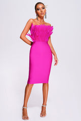Parry Feather Strapless Midi Dress