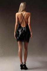 Rhea Black Fringe Sequin Mini Dress - PRE ORDER