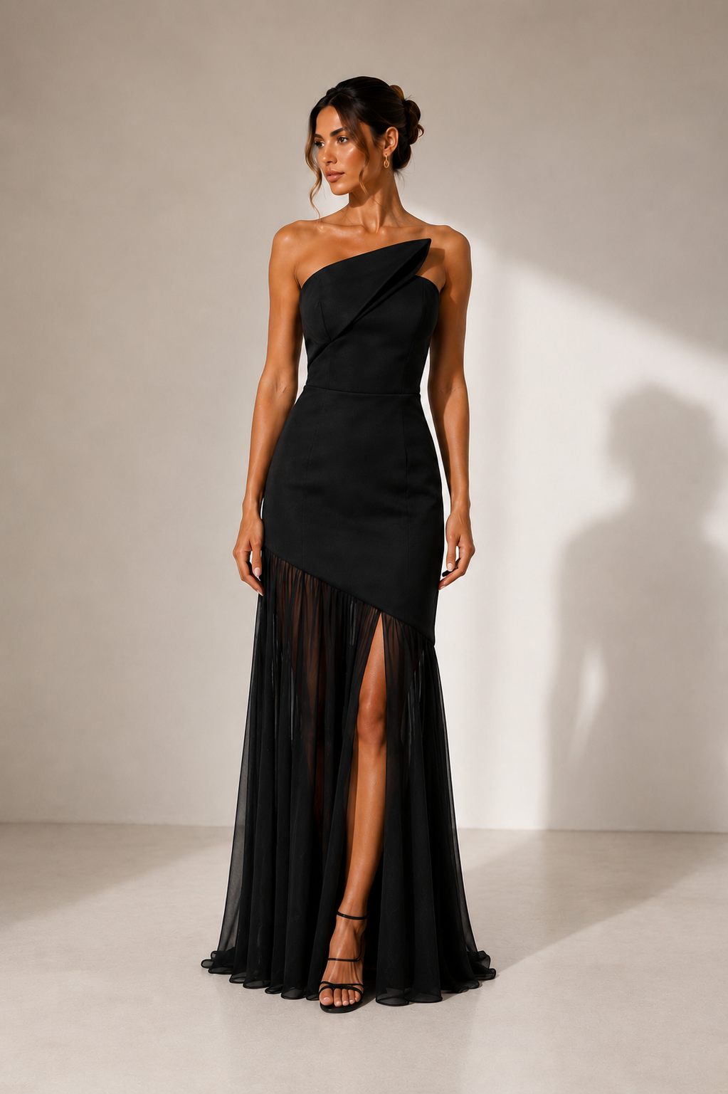 Lavanya Structured Sheer Maxi Dress Black - pre order