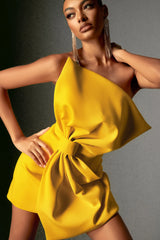 Majrela Bowknot Strapless Mini Dress - Yellow
