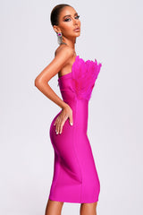 Parry Feather Strapless Midi Dress