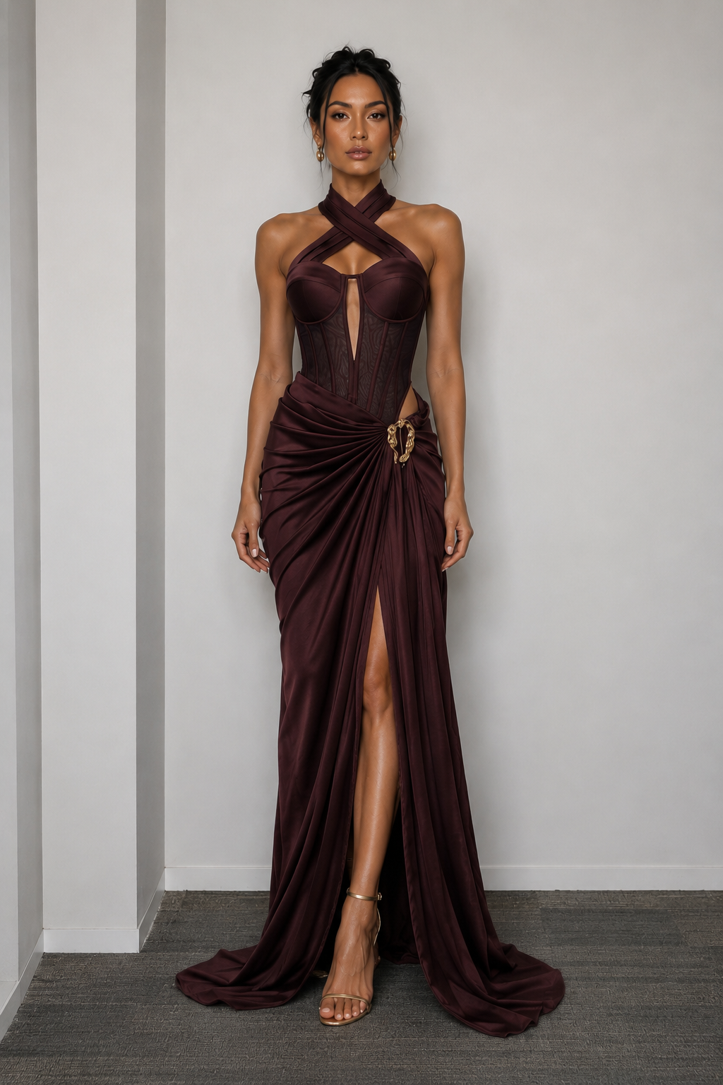 Jana Chocolate Brown Corset Maxi Dress - pre order