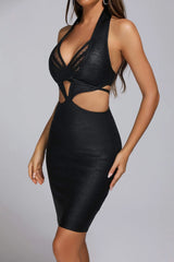 Black Metallic Mini Bandage Dress