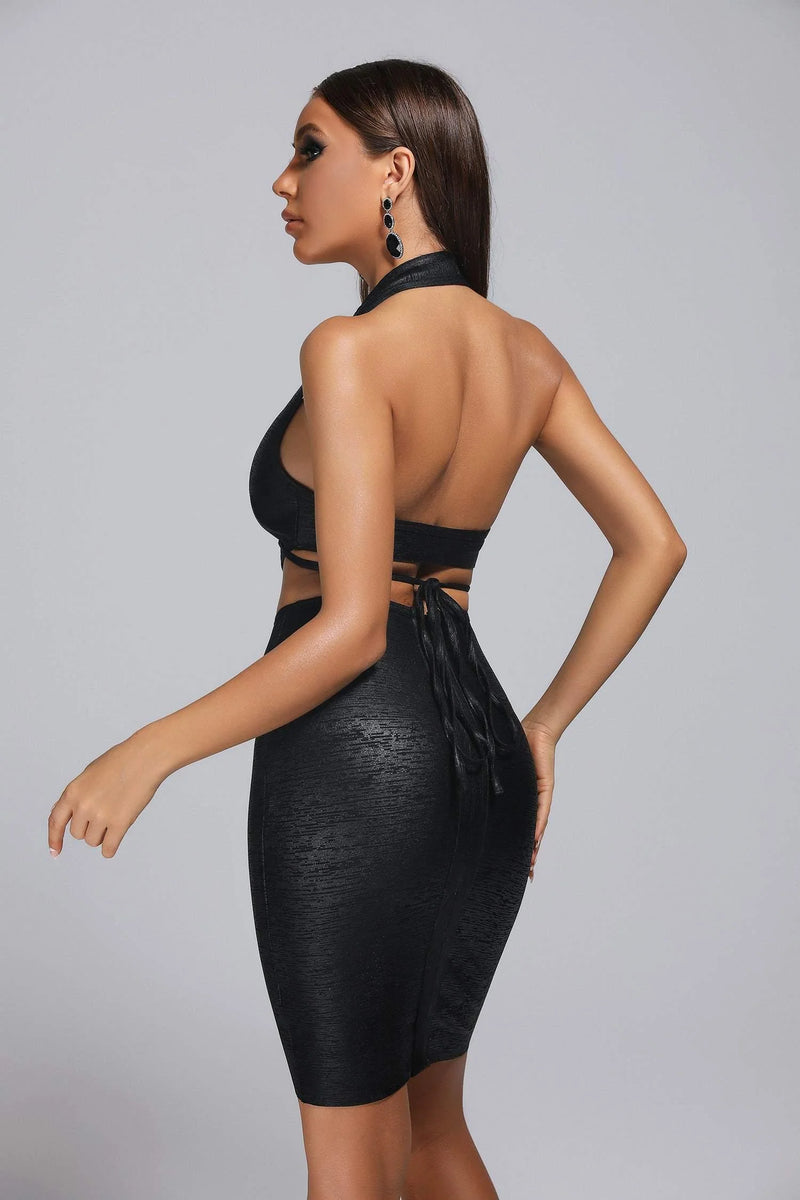 Black Metallic Mini Bandage Dress