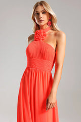 Clea Halter neck Pleat Flower Maxi Dress