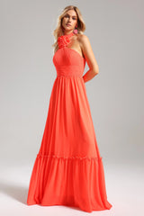 Clea Halter neck Pleat Flower Maxi Dress