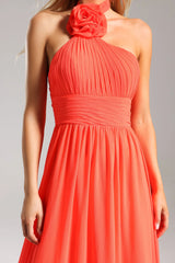 Clea Halter neck Pleat Flower Maxi Dress