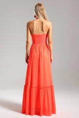 Clea Halter neck Pleat Flower Maxi Dress