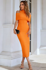 Cold Shoulder Midi Dress - Orange
