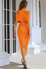 Cold Shoulder Midi Dress - Orange