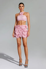 Ezgi Floral Halter Top & Mini Skirt Set