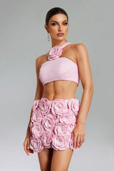 Ezgi Floral Halter Top & Mini Skirt Set