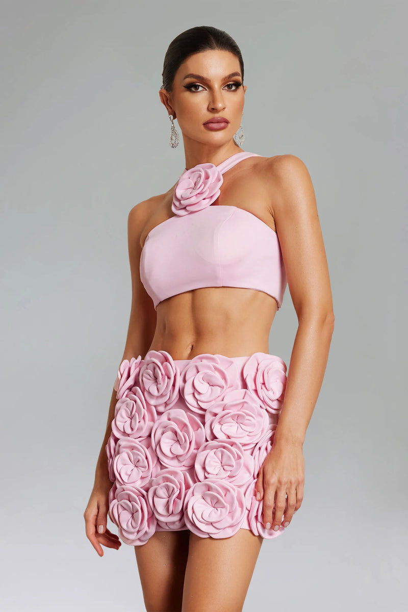 Ezgi Floral Halter Top & Mini Skirt Set
