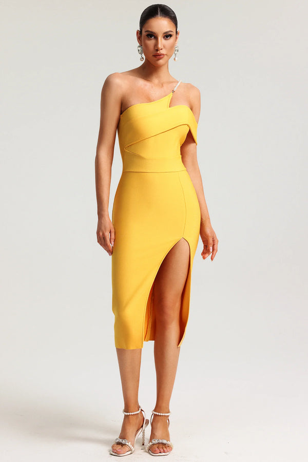 Falisa Pearl Strap One Shoulder Midi Dress