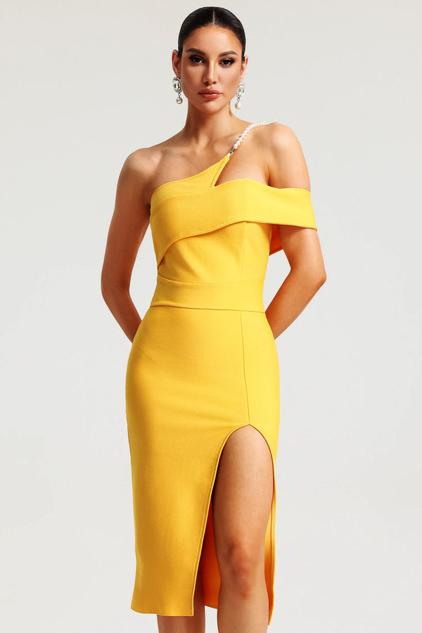 Falisa Pearl Strap One Shoulder Midi Dress