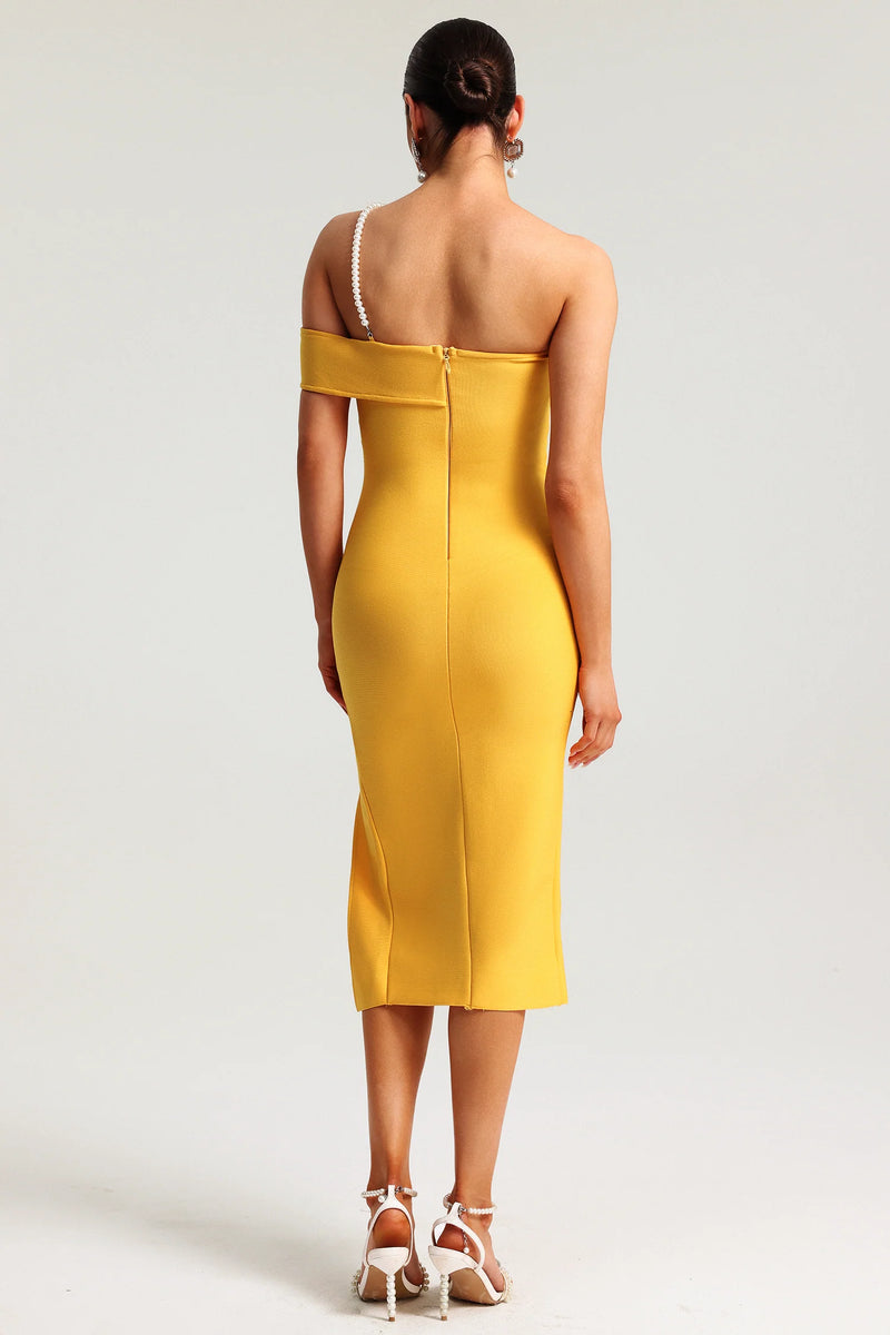 Falisa Pearl Strap One Shoulder Midi Dress