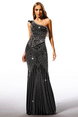Ferina Asymmetric Diamond Maxi Dress
