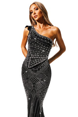 Ferina Asymmetric Diamond Maxi Dress