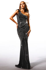 Ferina Asymmetric Diamond Maxi Dress