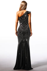 Ferina Asymmetric Diamond Maxi Dress