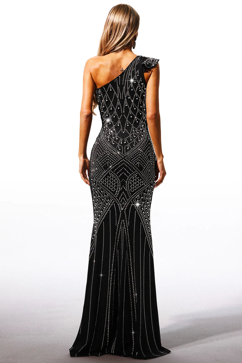 Ferina Asymmetric Diamond Maxi Dress