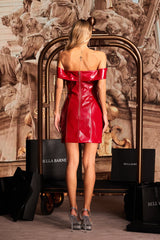 Fierce Off -Shoulder Faux Leather Mini Dress