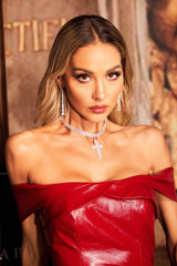 Fierce Off -Shoulder Faux Leather Mini Dress