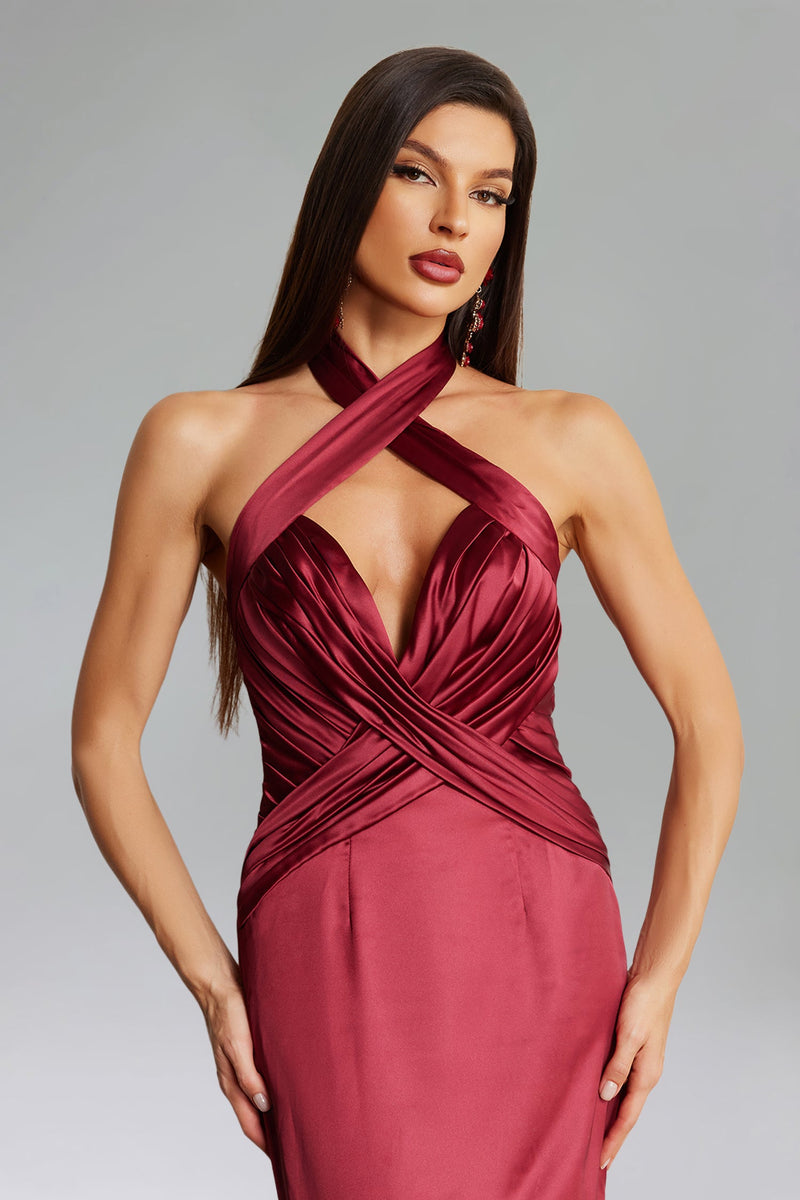 Halle Halter neck Satin Maxi Dress