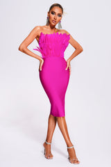 Parry Feather Strapless Midi Dress