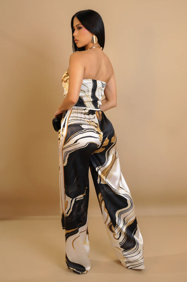 Marble Luxe Strapless Two-Piece Pant Set