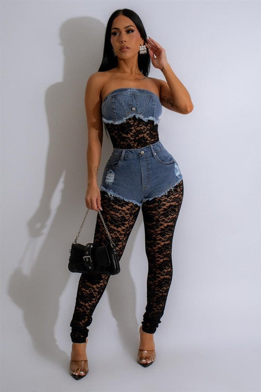 Denim Laced-Up Jumpsuit