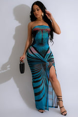 Midnight Mirage Blue Mesh Maxi Dress