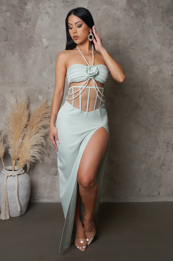 PIECED TOGETHER SKIRT SET - SAGE