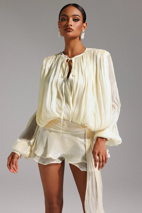 Dekia Long Sleeve Hollow Out Flounce Mini Dress