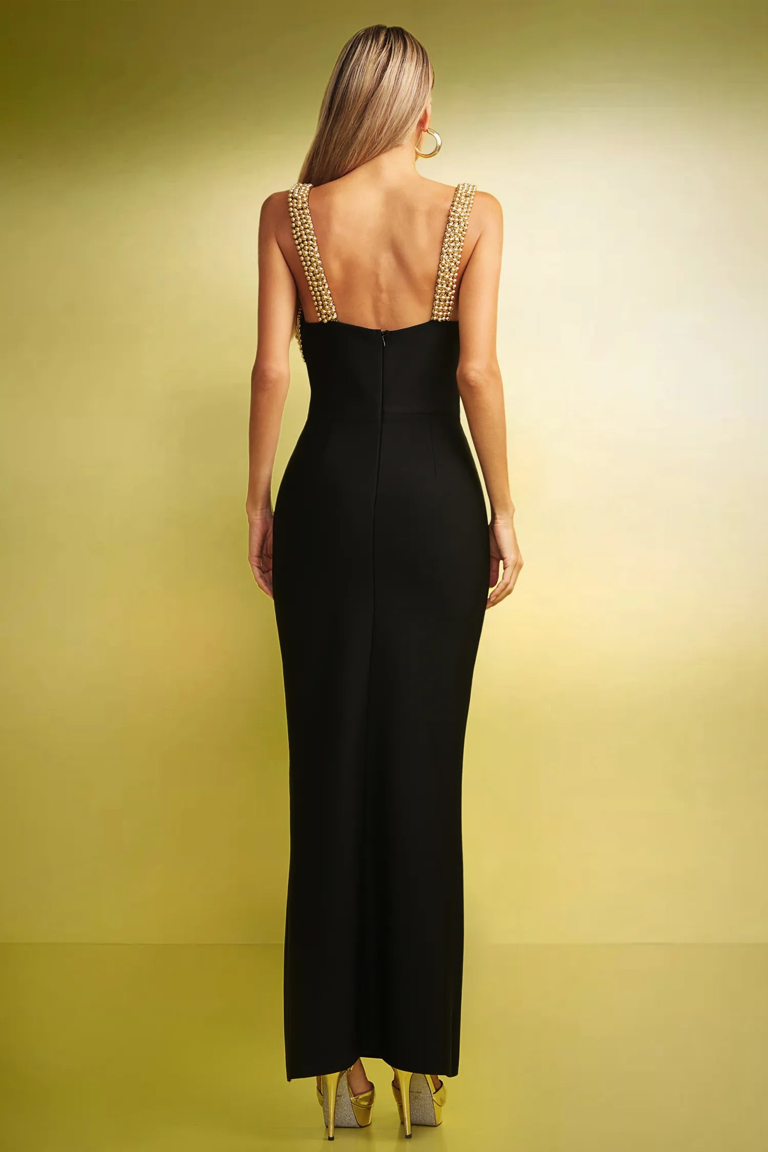 Sienna Pearl Cut-Out Gown – Gold Embellished Statement Evening Gown