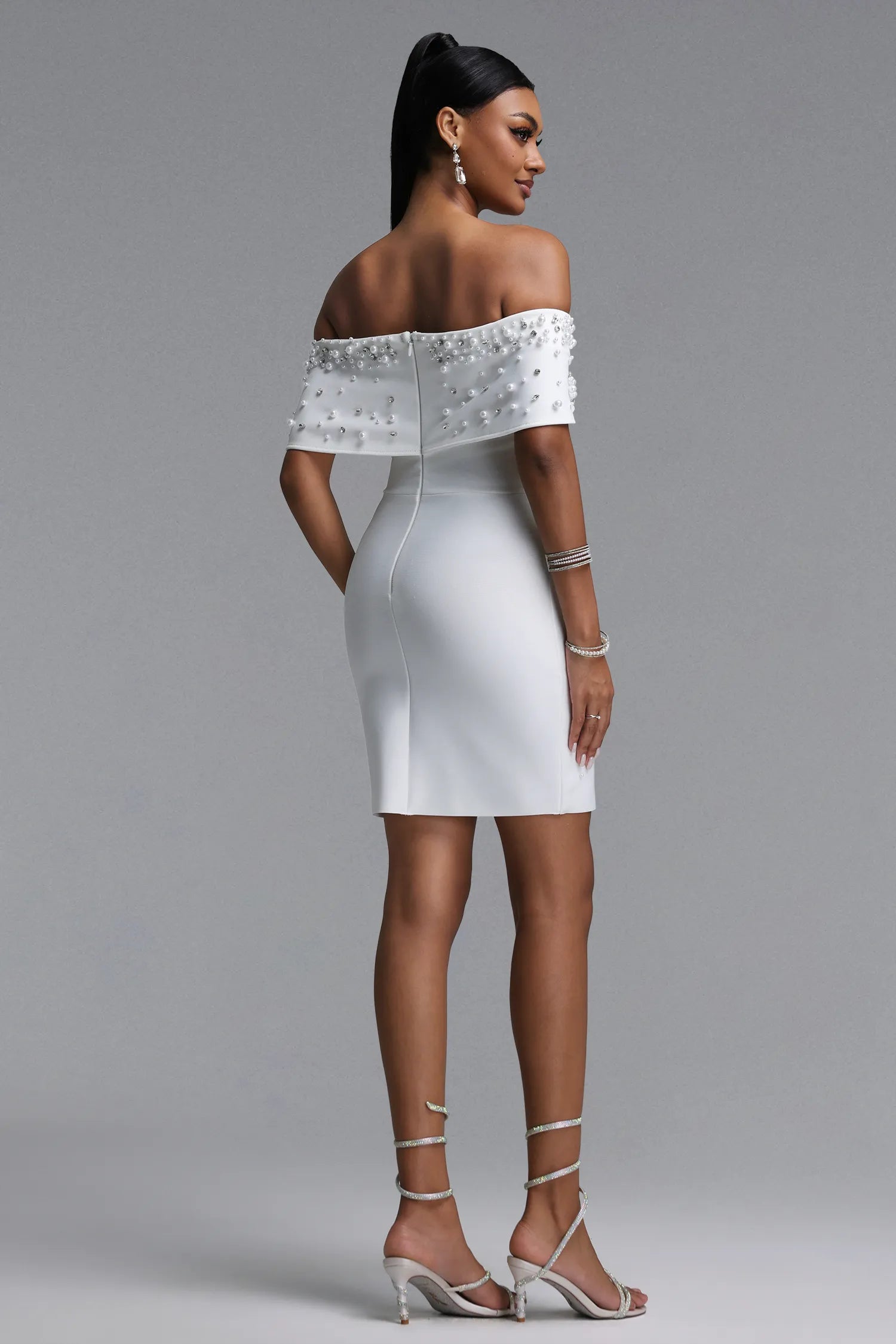 Lucy Pearl Embellished Mini Dress – White