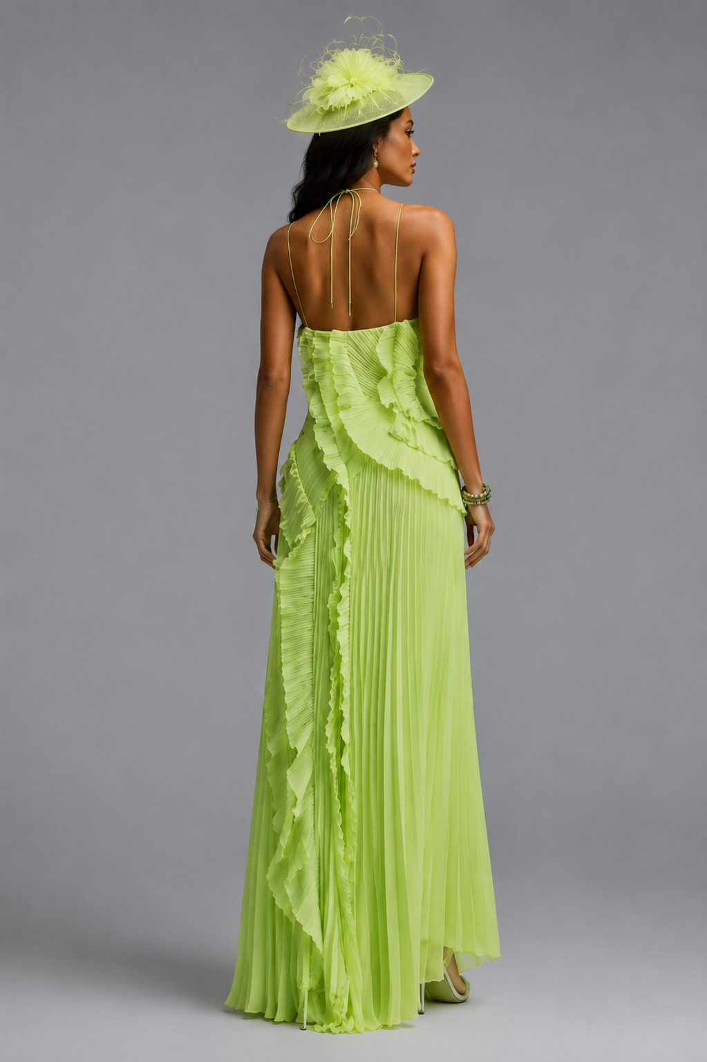 Perla Pleated Maxi Dress - Lime Green
