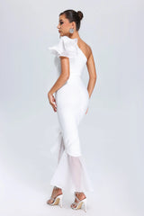 Kyra One Shoulder Slit Midi Bandage Dress - White