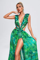 Yolanda Printed Embellished Maxi Dress