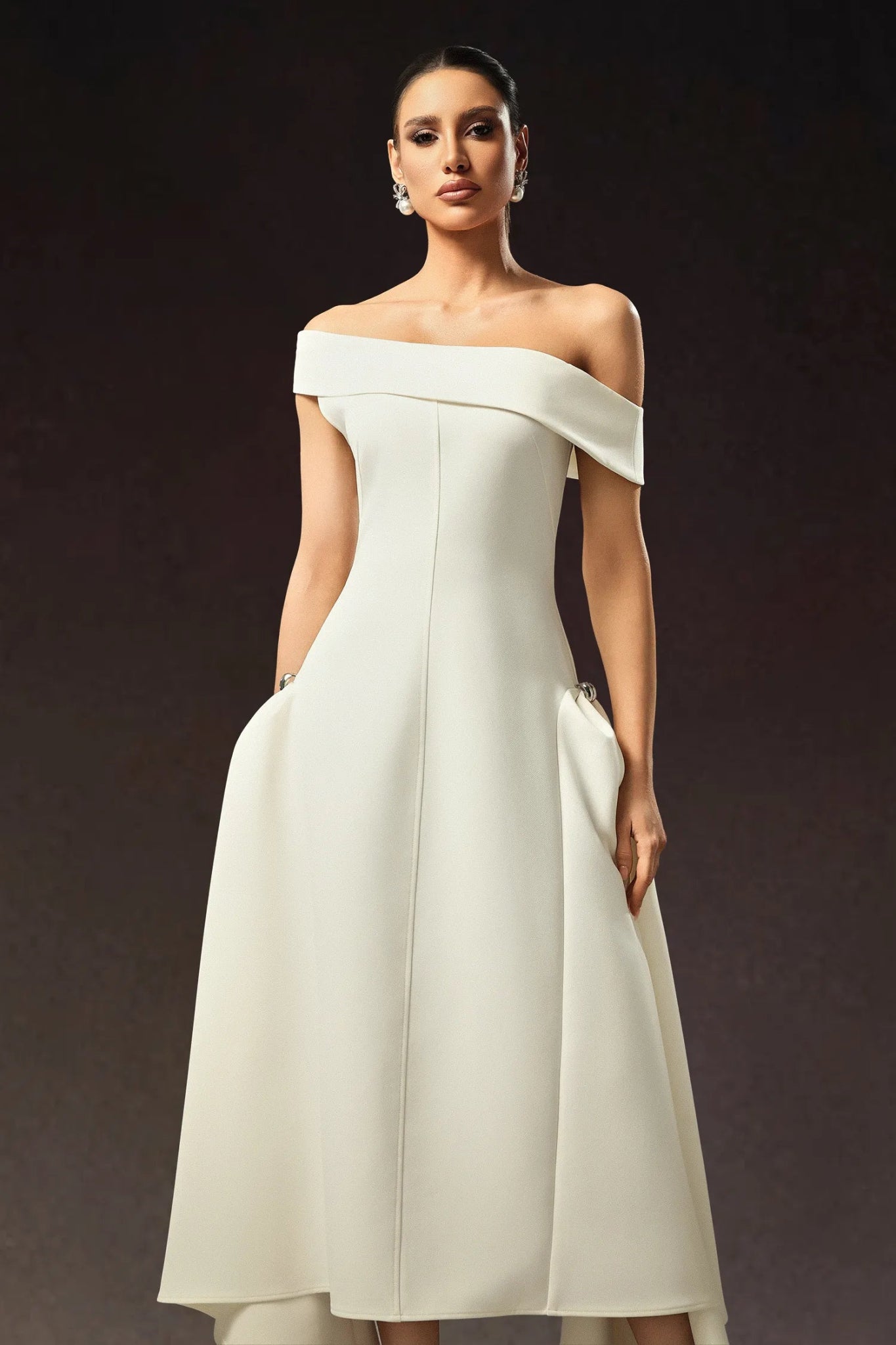 Alessia Off - Shoulder Midi Dress – Ivory - Styled Collective