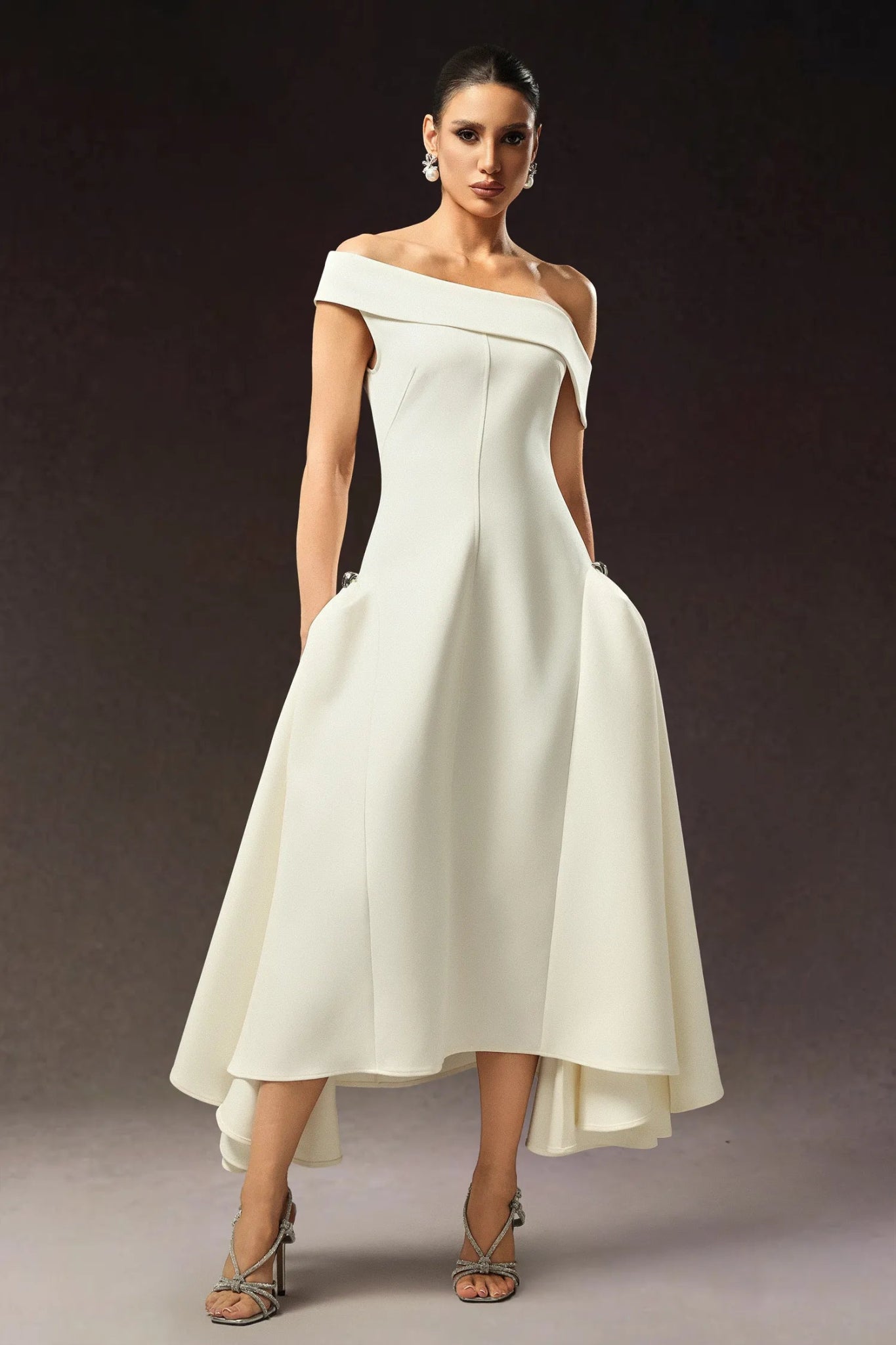 Alessia Off - Shoulder Midi Dress – Ivory - Styled Collective