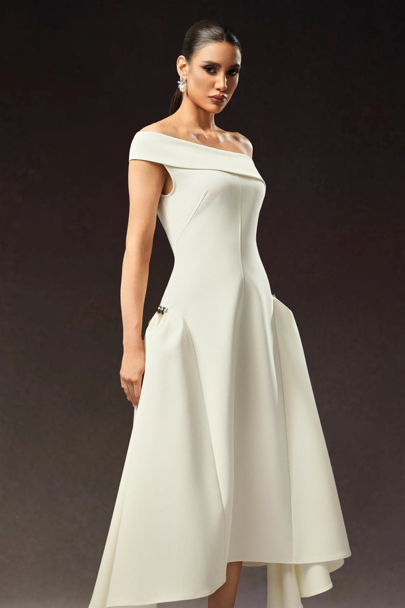 Alessia Off - Shoulder Midi Dress – Ivory - Styled Collective