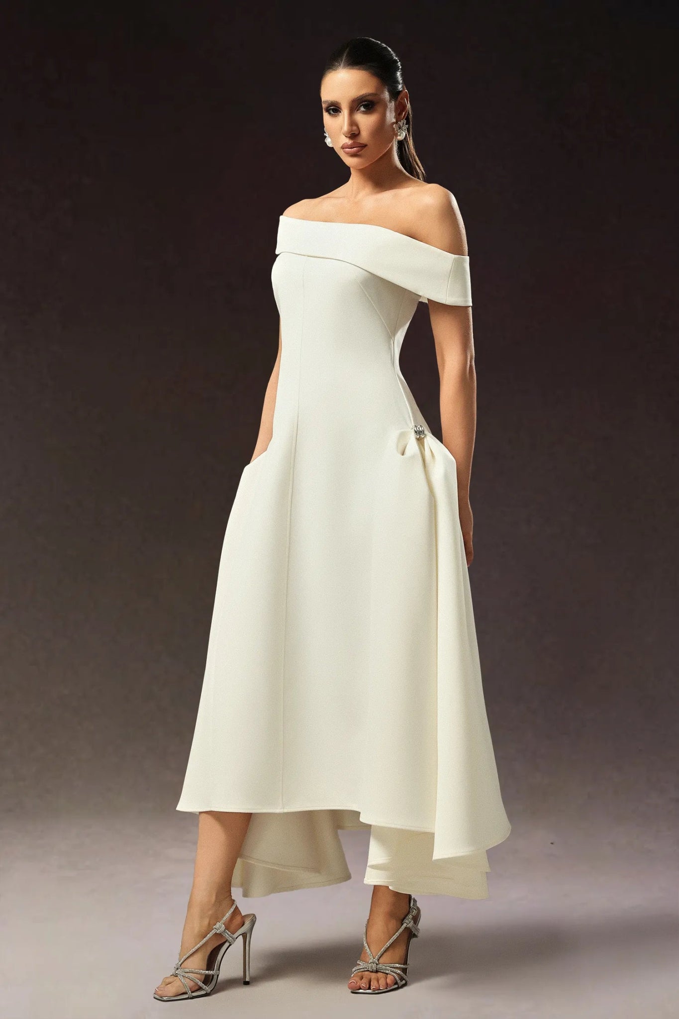 Alessia Off - Shoulder Midi Dress – Ivory - Styled Collective
